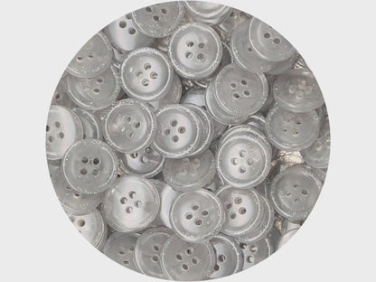 Grey Marbled Pattern Buttons, Multi-Colored. 10-20mm (16L-32L). Recycled Plastic, 4-Hole Sew On for Shirts, Dresses, Coats, Jackets