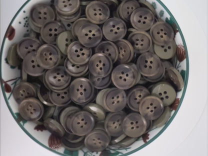 Green & Brown Horn Imitation Buttons, Sprayed in Contrast Color, 15mm & 20mm (24L & 32L). 4-Hole Sew On for Suits, Pants, Coats & Jackets