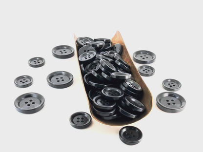 Black Horn Imitation Resin Buttons, 18mm & 25mm (28L & 40L). 4-Hole Sew On for Suits, Pants, Dresses, Coats, Jackets & Sweaters
