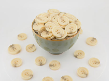Beige Horn Imitation Resin Buttons, 15-25mm (24L-40L). 4-Hole Sew On for Suits, Pants, Dresses, Coats, Jackets & Sweaters