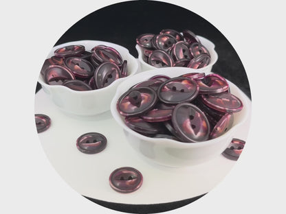 Dark Purple Fish Eye Pearl Imitation Buttons, Multi-Colored, 18-23mm (28L, 32L & 36L). 2-Hole Sew On for Jackets, Coats, Apparel, Crafts