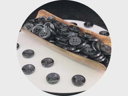 Black Pearl Imitation Buttons, 11.5mm & 15mm (18L & 24L), Neutral & Dark Tones 4-Hole Sew On for Shirts, Pants, Blouses, Dresses & Crafts