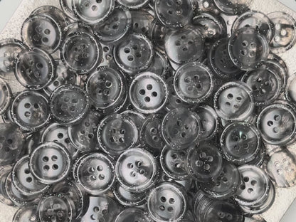Black Marbled Pattern Buttons, Multi-Colored. 10-20mm (16L-32L). Recycled Plastic, 4-Hole Sew On for Shirts, Dresses, Coats, Jackets