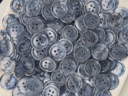 Navy Blue Marbled Pattern Buttons, Multi-Colored. 10-20mm (16L-32L). Recycled Plastic, 4-Hole Sew On for Shirts, Dresses, Coats, Jackets