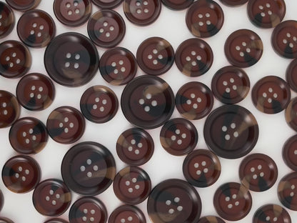 Dark Coffee Brown Horn Imitation Resin Buttons,18mm & 25mm (28L & 40L). 4-Hole Sew On for Suits, Pants, Dresses, Coats, Jackets & Sweaters