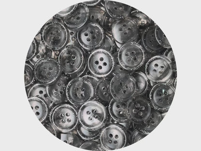 Black Marbled Pattern Buttons, Multi-Colored. 10-20mm (16L-32L). Recycled Plastic, 4-Hole Sew On for Shirts, Dresses, Coats, Jackets