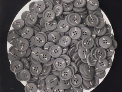 Dark Grey Horn Imitation Buttons, Two Tones, 15-25mm (24L-40L). 4-Hole Sew On for Suits, Pants, Dresses, Coats, Jackets, Sweaters