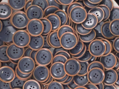 Blue with Brown Rim Two Tone Buttons, 15mm-23mm (24L-36L). 4-Hole Sew On for Suits, Pants, Dresses, Coats, Jackets & Sweaters
